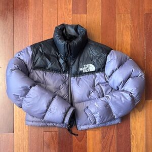 The North Face Cropped Nuptse Puffer Jacket in Lunar Slate